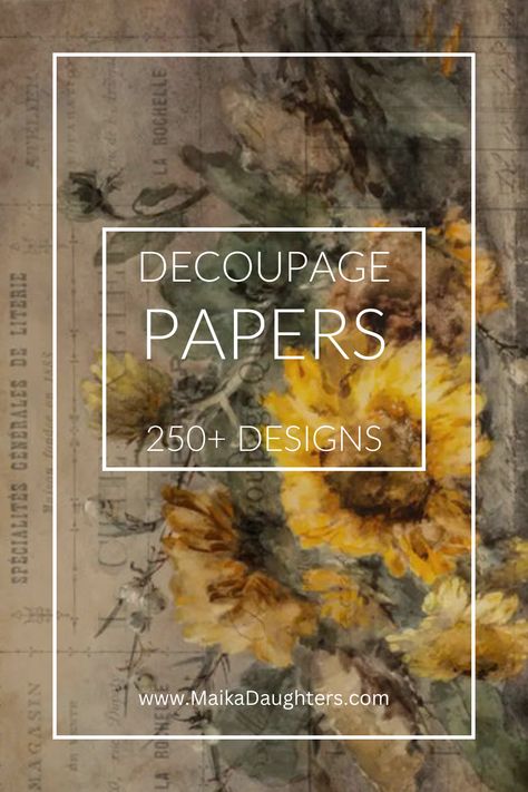 Transform your creative vision into reality with Rochelle rice decoupage paper for furniture and crafting. Featuring a distressed background with a large sunflower bouquet, this artisan paper is the perfect accompaniment to your crafty needs. Get your hands on it and let your unique style shine! This luxurious rice paper is printed in Italy on the best available paper, using eco-friendly inks and manufactured with attention to every detail by printing experts. Flip Furniture Ideas, Sunflower Decoupage, Thrift Flip Furniture, Sunflower Inspiration, Botanical Prints Free, Flip Furniture, Furniture Transformation, Decoupage Paper Printable, Fabric Decoupage