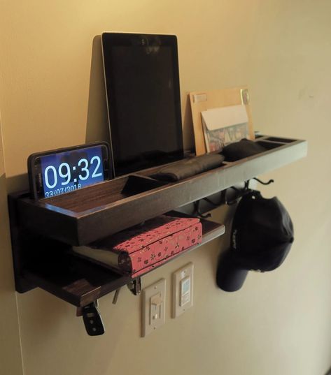 Looking for the best wooden wall organizer or docking station? This wooden organizer & storage item is greatly used for Entryway wall organizer – wall organizer – wall mounted charging station – floating shelf – handmade wooden shelf. Our handmade wooden items, made professionally with high-quality materials. Click to collect this awesome organizer/docking Station from our store. Wall Charging Station, Charging Station Shelf, Entryway Organizer Shelf, Entryway Organizer Wall, Charging Station Organizer, Command Centers, Shelf With Hooks, Garage Furniture, Entryway Organizer