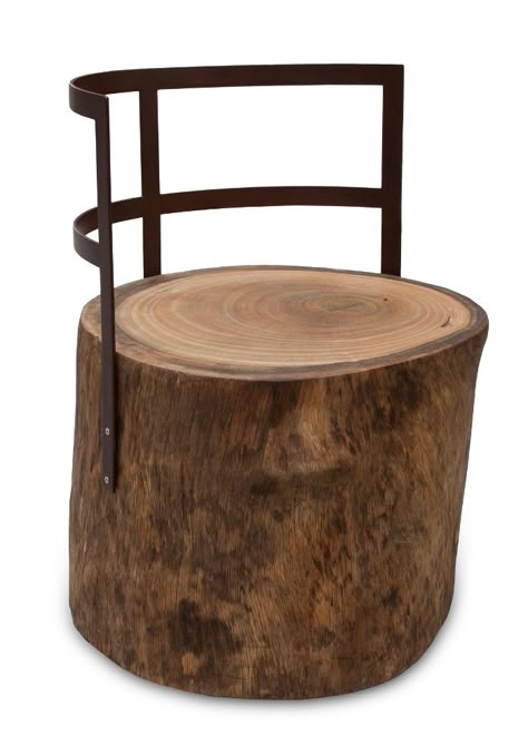 Stump and iron back for a chair you won't want to sit in for long. Log Stools, Small Fire Pit, Wood Chair Design, Kursi Bar, Into The Wood, Log Furniture, Built In Bookcase, The Chair, Into The Woods