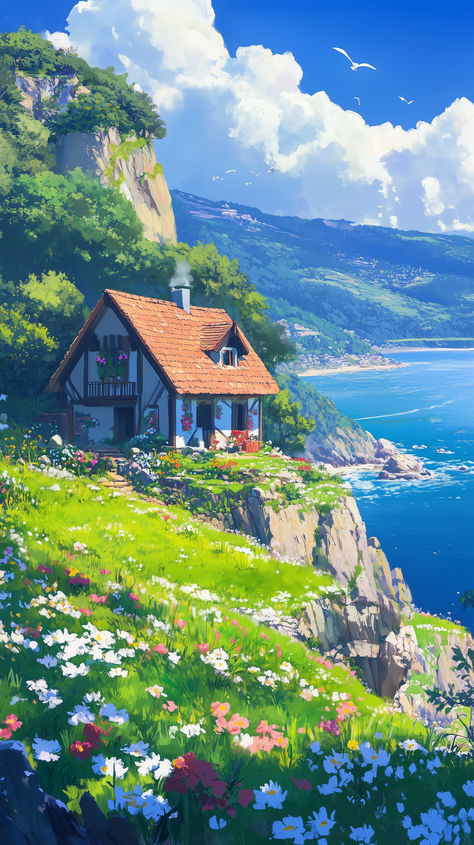 #Aesthetic #Wallpaper #iPhone #aiwallpaper #aiart #wallpapers #anime #animewallpaper Nature House Drawing, Pretty Anime Scenery, Anime House Wallpaper, Anime Places Aesthetic, Iphone Background Anime, Anime Nature Aesthetic Wallpaper, Anime World Aesthetic, Anime Summer Wallpaper, House Wallpaper Aesthetic