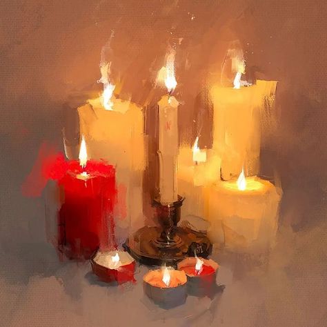 Денис Крупчатников on Instagram: "🎨 It took 6 colors to light the candles. Swipe to count. Canvas, Oil, Procreate #denismasterdraw #masterdraw #krupchatnikov #masterdrawdigital" Candle Fantasy Art, Oil Painting Candle, Light Study Painting, Oil Paint Reference, Acrylic Paint Still Life, Art Inspiration Oil Painting, Paintings Of Candles, How To Draw Candles, How To Color Candles