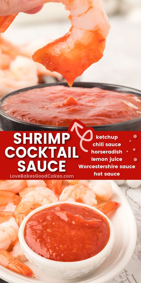 Shrimp Cocktail Sauce pin collage Shrimp Cocktail Sauce Recipe, Shrimp Cocktail Sauce, Homemade Cocktail Sauce, Cocktail Sauce Recipe, Sauce Cocktail, Flavorful Shrimp, Delicious Seafood Recipes, Easy Party Food, Cocktail Sauce