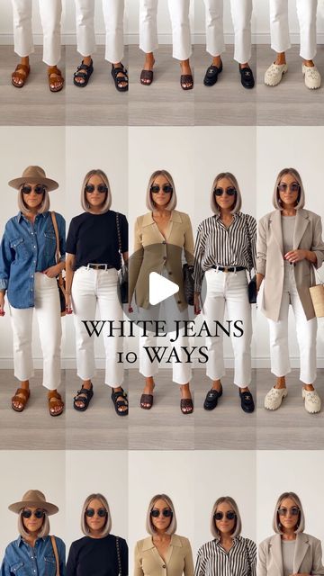 White Jeans With White Top, Tops For White Jeans, Outfits To Wear With White Jeans, White Jeans Dressy Outfits, White Jeans Women Outfit, Light Denim Jeans Outfit Summer, White Jeans Outfit For Work, White Jeans Night Outfit, All White Outfit Jeans