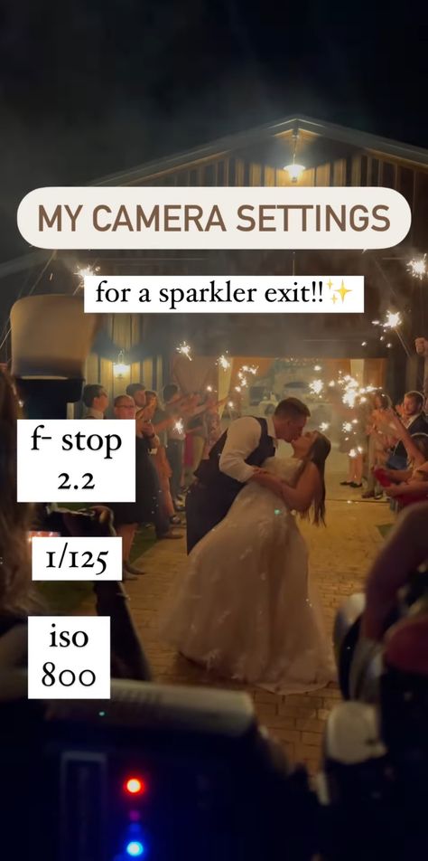 Sparkler Photography Settings, Wedding Camera Settings, Indoor Lighting Photography, Barn Wedding Lighting, Night Wedding Photography, Wedding Camera, Sparkler Photography, Night Time Photography, Photography Tricks