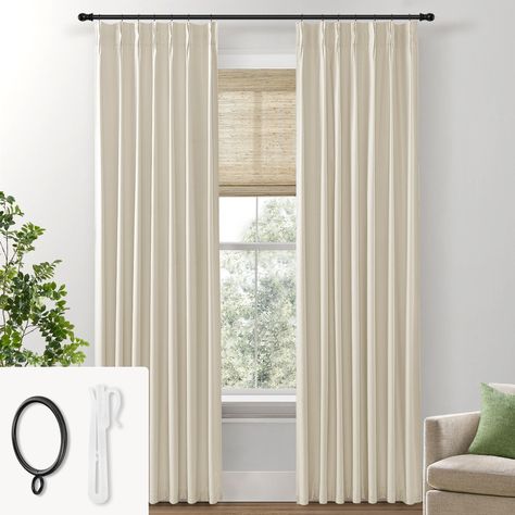 PRICES MAY VARY. Tailored Memory Shape Pleats:Unlike other pinch pleat curtains difficult to care for or hanging ugly.SHINELAND pinch pleated curtains feature professional memory shaped trained craftsmanship.Drape straight and high end looking just like a custom made window treatments designed by big budget designer or famous brands. Pinch Pleated Hanging: Comes with hooks and rings in the package,you can hang the drapes right away based on the instruction image on website. 100% Blackout and Noi Wall Length Curtains, Winter Curtains, Extra Wide Curtains, Living Room Farmhouse Decor, Neutral Curtains, Beige Room, Window Curtains Bedroom, Linen Blackout Curtains, Curtains Blackout