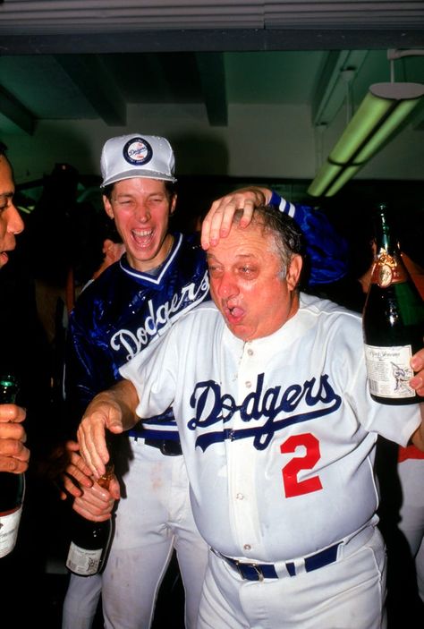 Tommy Lasorda, with Orel Hershiser, led the Dodgers to two World Series titles (1981 and 1988). Orel Hershiser, Dodgers World Series, Dodgers Nation, La Dodgers Baseball, Dodgers Girl, Don Mattingly, Blue Gloves, Baseball Pictures, Thanks For Everything