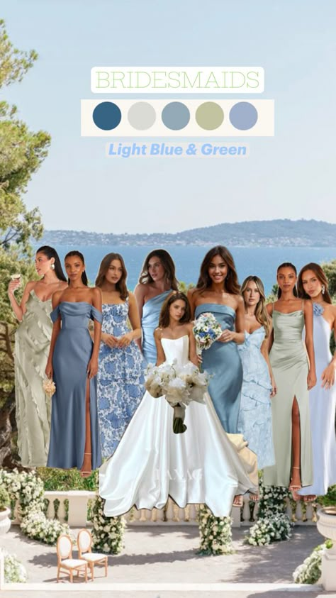 Mix Match Bridesmaid Dresses Blue Green, Blue And Green Mixed Bridesmaid Dresses, Champagne And Blue Bridesmaid Dresses, Shades Of Blue And Green Bridesmaid Dresses, Greece Bridesmaid Dresses, Coastal Wedding Bridesmaids, Greece Wedding Bridesmaid Dresses, Bridesmaid Dresses Blue And Green, Green And Blue Bridesmaid Dresses