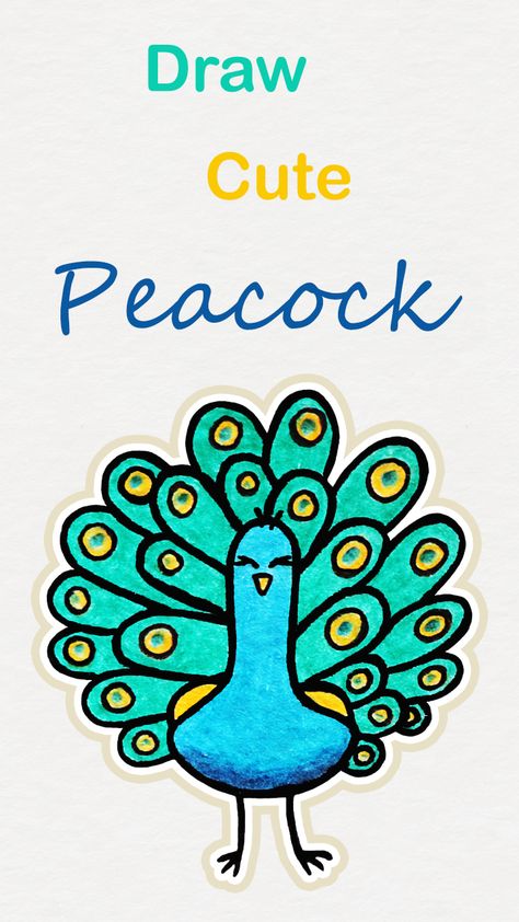 Learn how to draw so cute Peacock, easy step by step kawaii tutorial ♥ #kawaii #drawing #tutorial #peacock Peacock Doodle Art Easy, Peacock Drawing Easy, Draw Peacock, Kawaii Tutorial, Draw So Cute, Cute Peacock, Step By Step Art, Peacock Drawing, Whiteboard Art