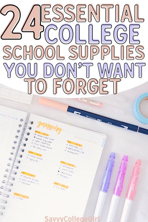 College Supplies List School Essentials, Back To School List College, College Needs School Supplies, Best College Supplies, College Studying Essentials, Online College Supplies List, College Class Supplies List, Commuting To College Aesthetic, School Supplies For College Students