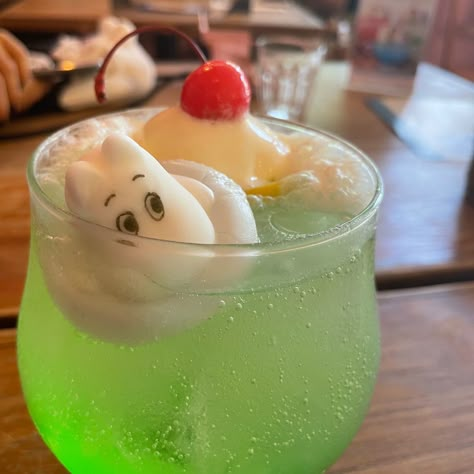 #soda #moomin #drink #green #aesthetic #cute #vibe #summer #cocktail Green Soda Aesthetic, Melon Soda Aesthetic, Persona Moodboard, Green Aesthetic Cute, Soda Aesthetic, Soda Float, Cute Vibe, Melon Soda, Soda Floats