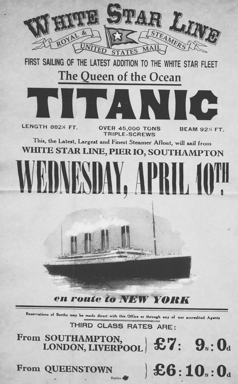 *🇬🇧 Poster advertising the first crossing of the Titanic on April 10, 1912 from Southampton, England to New York 🎞 Titanic Movie Poster, Titanic Poster, Goodnotes Cover, Southampton England, Titanic History, ポップアート ポスター, Titanic Ship, Poster Advertising, Titanic Movie