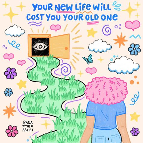 Your ✨new✨ life will cost you your old one 💗🌞It’s the sad truth. 🥲 You can’t expect a different life without being willing to change things about your current one. It can be so hard letting go of certain behaviors, habits, situations, people, but not everything or even everyone can come with you on this next part of your journey. You may not even know where you’re headed. That can be so scary. It’s actually terrifying. But you know what’s even more terrifying? Things staying the same. Things ... Vibe Alone, Hope Core, The Journey Quotes, Today Images, It Is Okay, Doing Better, Single Life Quotes, Website Images, Sticker Designs