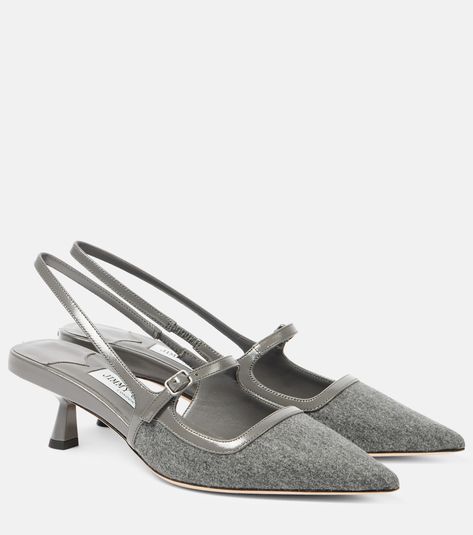 Didi flannel slingback pumps in grey - Jimmy Choo | Mytheresa Mytheresa Shoes, Elegant Shoes Heels, Bridal Clutch Bag, Fancy Heels, Grey Pumps, Jimmy Choo Pumps, Mid Heels Pumps, Style Goals, Designer Pumps