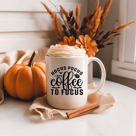 15oz Hocus Pocus I Need Coffee To Focus , Hocus Pocus Mug Focus Hocus Pocus, Calligraphy Pumpkin, Blue Herring, Pumpkin Spice Drinks, Boo Baskets, Spooky Candy, Halloween Gift Baskets, I Need Coffee, Candy Bucket