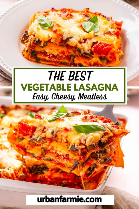 This vegetable lasagna is a delicious and easy vegetarian main dish that is perfect for any occasion. This classic comfort food is packed with fresh vegetables, creamy cheese, and a flavorful tomato sauce, making it a hearty and savory dish and a great way to get your daily dose of vegetables! Use fresh vegetables that's available to you and you can make this lasagna recipe all year round! Lasagna Recipe With Vegetables, Best Veggie Lasagna Recipe, Black Bean Lasagna Vegetarian, Veggie Lasagne Recipes, Veg Lasagne Recipe, Vegetable Lasagne Recipes, Vegetarian Casserole Recipes Main Dishes, Veggie Lasagna Recipe Easy, Vegetarian Lasagne Recipes