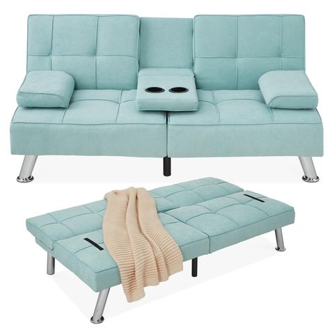 PRICES MAY VARY. 3 ADJUSTABLE POSITIONS: Perfect for any occasion, three backrest settings let you enjoy meaningful conversations, watch a long-awaited sports event, or even count sheep in a peaceful slumber ROOM FOR 2: This stylish futon sofa has a 500-pound weight limit that lets you lounge in good company while utilizing a fold-down armrest with convenient cupholders in the middle CONVERTIBLE SOFA BED: Stay prepared for overnight guests by taking advantage of the removable arm pillows and adj Bed For Apartment, Stylish Futon, Grey Sofa Living Room, Apartment Dorm, Folding Sofa Bed, Folding Sofa, Sports Event, Futon Sofa Bed, Futon Bed