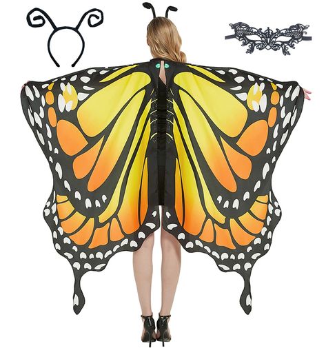 PRICES MAY VARY. 100% Polyester. Fabric soft-touch and lightweight. 【Package Include】 Butterfly wings cape *1, Lace mask *1, Antenna Headband *1. Complete butterfly costume set for Women/Youth. 【Elegant Design】 Featuring neck ties closure, and finger loops attached on each wing, easy to on and off. Starry and colorful design makes you looks vibrant and elegant. 【Size Measurement】(Length)168cm x (Width)135cm /66inch x 53inch. Perfect for matching a black dress or jumpsuit. 【Cosplay Wings】Monarch Butterfly Wing Cape, Pink Cowgirl Costume, Wing Cape, Monarch Butterfly Costume, Halloween Butterfly, Antenna Headband, Butterfly Halloween Costume, Pixie Costume, Butterfly Wings Costume