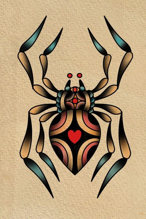 220 Best Spider Tattoos Designs With Meanings (2022) - TattoosBoyGirl Spider Tattoo Traditional, American Traditional Spider, Traditional Spider Tattoo, Spider Tattoos, Desenhos Old School, Traditional Tattoo Drawings, Spider Web Tattoo, Traditional Tattoo Old School, Traditional Tattoo Inspiration