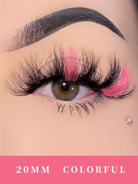 Pink Colored lashes,1pair 20mm Faux mink Fluffy Colorful False Eyelashes,Colored Fake Eyelashes for party makeup Pink    PBT  Full Strip Lashes   Beauty Tools, size features are:Bust: ,Length: ,Sleeve Length: Pink Emo, Colored Lashes, Festival Make Up, Party Make-up, Emo Makeup, Rose Bonbon, Lashes Beauty, Festival Makeup, Pink Collar