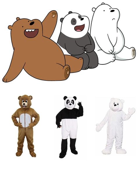 We Bear Bears Costume, We Bare Bears Costume, Bare Bears Ice Bear, We Bare Bears Ice Bear, Trio Costumes, Bear Panda, Trio Halloween Costumes, Bear Halloween, Food Making