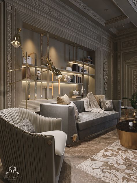 versace & cavalli style on Behance Luxury Bedroom Design, Luxury Living Room Design, Living Room Sofa Design, Luxury Bedroom Master, Living Room Design Decor, Mansion Interior, Luxury Rooms, Elegant Living Room, Book Shelf