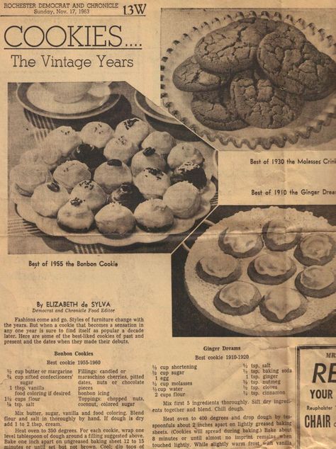 a lot of vintage Cookies recipes - The Vintage Years - Article written in the 1960's for cookie recipes dating back to the late 1800's to early 1900's ... all have been typed for readability Molasses Crinkles, Holiday Fruit, Heirloom Recipes, Vintage Baking, Handwritten Recipes, Vintage Cooking, Grandmas Recipes, Cookie Tray, Newspaper Article