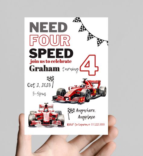 Need four speed, need for speed, Race on over, race car theme birthday invitation, 4th birthday, racing,nascar, editable, printable, digital Race Car 4th Birthday Party Ideas, Need For Speed Birthday Party Ideas, Need For Speed Birthday, Need Four Speed Party, Boy 4th Birthday Party Themes, Car Theme Birthday Invitation, Need Four Speed Birthday Theme, Need 4 Speed Birthday Party, Race Car Birthday Invitations