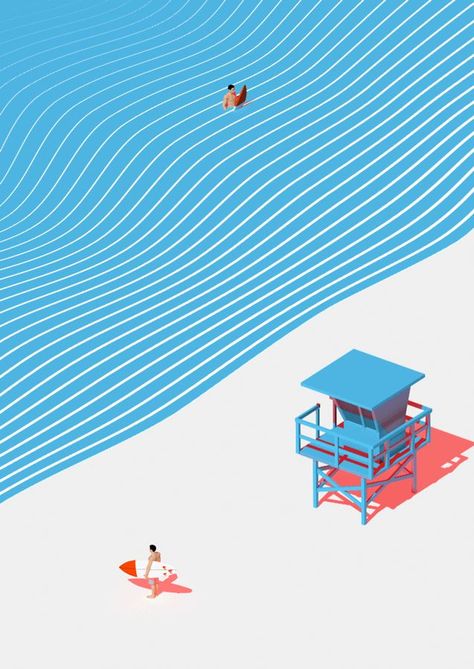 Beach Illustration Design, Beach Graphic Design, Illustration Beach, Illustration People, Lifeguard Tower, Beach Illustration, Art Et Illustration, Surf Art, Beauty Style