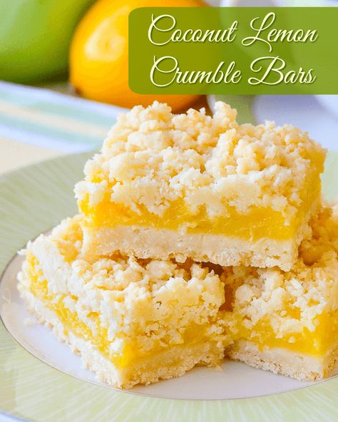 Coconut Lemon Crumble Bars. A 35+ year old family recipe that combines coconut and tangy lemon filling in a buttery crumble bar cookie. Freezes quite well too. #CookieBars Lemon Crumble Bars, Lemon Crumble, Lemon Coconut Bars, Rhubarb Dessert, Bake Cheese, Newfoundland Recipes, Cookies Dough, Dessert Squares, Lemon Pie Filling