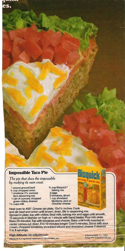 Taco Pie With Bisquick, Impossible Taco Pie, Impossible Recipes, Impossible Pies, Taco Pie Recipes, Impossible Pie, Cheeseburger Pie, Taco Pie, Bisquick Recipes