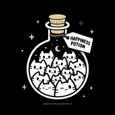 kara pavlik | moonstruck crystals ™ | happiness potion😸🧪 bookmark & share with a kitty lover!😽 i’ve been having a super busy week so plz enjoy this random lil floofy kitty… | Instagram Sticker Printable, Collage Board, Super Busy, Curious Cat, Cat Quotes, Cute Images, Cat Tattoo, Cute Doodles, Halloween Cat