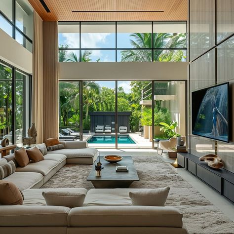 A luxurious and spacious living area with elegant simplicity Minimalist Living Rooms, Bohemian Bedroom Inspiration, House Minimalist, Rectangular Living Rooms, Artistic Decor, High Ceiling Living Room, Interior Living Room, Decor Elements, The Theatre