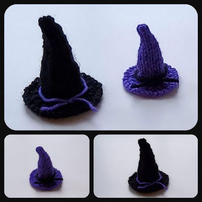 Loom Knit Witch Hat, Knitted Witch Hat Free Pattern, Knitted Witches Hat Pattern, Knit Halloween, Halloween Knitting Patterns, Halloween Knitting, Claire Garland, Loom Hats, Christmas Decorations Sewing