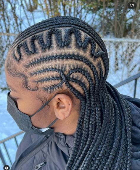 20 Stitch Braids That Are Just So Lovely Feed Ins Designs, 10-12 Stitch Braids, Feed In Braid Designs, Braids To The Back With Designs, Lines And Braids Hairstyles, Stitch Braid Designs, Stitch Braids Designs, 8 Stitch Braids With Design, 12 Stitch Braids