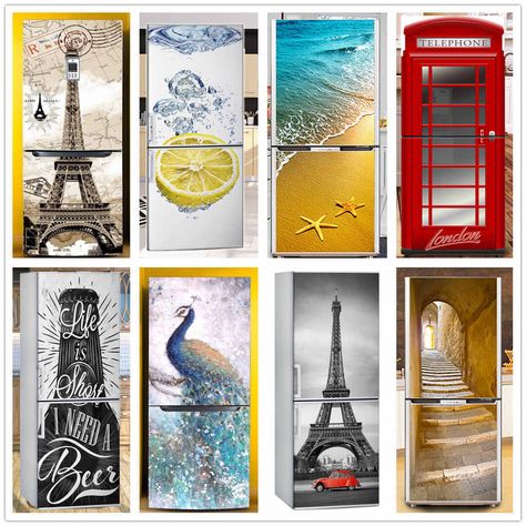 Flowers Wallpaper Refrigerator Decoration Poster Waterproof Peel & Stick Vinyl Wall Sticker Home Design Decoration Scenery Mural|Door Stickers| - AliExpress Fridge Decoration, London Phone Booth, Decor Mural, Kitchen Fridge, Kitchen Fridges, Fridge Decor, Cover Wallpaper, Refrigerator Sticker, Mural Wall