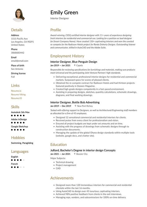 Simple Interior Designer Resume Template Interior Designer Resume, Interior Design Cv, Resume Models, Interior Design Resume, Architecture Resume, Best Free Resume Templates, Professional Resume Examples, Free Resume Examples, Cv Design Template