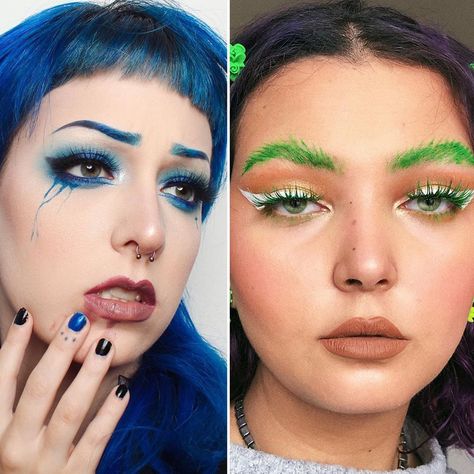 Matching Your Eyebrows and Eye Makeup Is Instagram's Latest Beauty Trend — See Photos | Allure Color Eyebrows To Match Hair, Colorful Eyebrows Makeup, Color Eyebrows Makeup, Colored Brows Makeup, Dyed Eyebrows Colors, Creative Eyebrows, Fun Eyebrows, Eyebrows With Eyeshadow, Colored Eyebrows Makeup