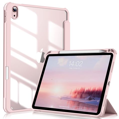 ZOYU Case for iPad Air 5th Generation (2022) / iPad Air 4th Gen (2020) 10.9 inch with Pencil Holder, Trifold Stand Smart Shockproof Clear Transparent Back Shell Cover, Auto Sleep/Wake, Pink Ipad Case Notebook, Ipad Air Pink, Ipad Air 5 Case, Pink Ipad Case, Ipad Air 5th Generation, Rose Gold Ipad, Starbucks Merchandise, Rose Gold Aesthetic, Ipad Air 5