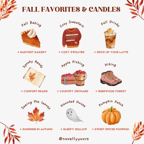 🍂 FALL CANDLES ARE BACK! 🍂 The time has come to look forward to my favorite season and some of my favorite scents! Our fall line-up is back and now available in the shop, and don't forget to use that SUPERSUMMER coupon code to save the most you can on these candles until Black Friday!! Until I take new photos of our *full* fall candle line-up, I thought this fall favorites + candle pairing would be great to start you out! Here are some candle suggestions based on your favorite things about ... Candle Illustration, Cozy Sweaters Autumn, Fall Candle Scents, Fall Candle, Sherwood Forest, Fall Is Coming, The Time Has Come, Spiced Pumpkin, Fall Drinks