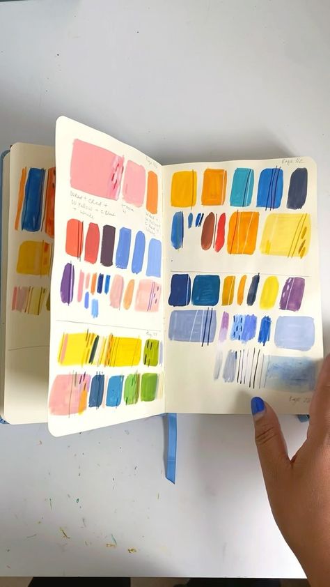 justnoey on Instagram: A sneak peek inside my colour and art materials sketchbook. This is something I have started to document in the last few months in a… Colour Palette Sketchbook Page, Colour Swatches Sketchbook, Sketchbook Photography, Coloring Journal, Different Art, Color Study, Watercolor Journal, Caran D'ache, Artist Sketchbook