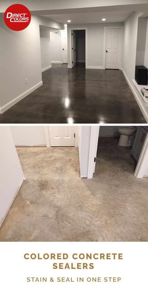 Staining concrete basements has never been easier. Just apply one of our super easy to use water-based, low VOC, one-step stain & seal tinted concrete sealers. On sale now! Tinted Concrete, Seal Concrete Floor, Water Based Concrete Stain, Concrete Floors In House, Painting Basement Floors, Acid Stained Concrete Floors, Concrete Basement Floors, Acid Stained Concrete, Stencils Painting