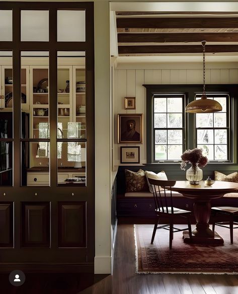 Tudor Revival Interior Design, Warm Brown Aesthetic, Kitchen Color Palette, Warm Interior Design, Vivir Design, Nadine Stay, Warm Home Aesthetic, Warm Dining Room, Brown Floor