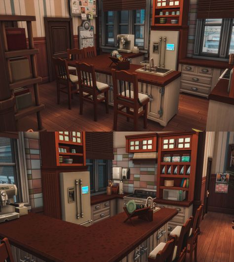 🤎 Culpepper House 17 🤎 17 Culpepper House Sims, 17 Culpepper House, Sims Kitchen, Culpepper House, Sims4 Builds, Bedroom Big, Sims Inspiration, Sims 4 Kitchen, Sims Houses