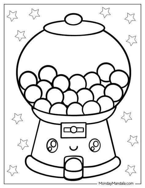 24 Candy Coloring Pages (Free PDF Printables) Sweet Treat Coloring Pages, Gumball Machine Coloring Page, May Coloring Pages For Kids, Candy Theme Activities, Candyland Coloring Pages, Gumball Coloring Page, Jumbo Coloring Pages, Preppy Coloring Pages Aesthetic, Candy Coloring Pages Free Printable