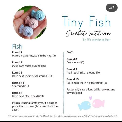 Crochet Tiny Fish Free Pattern, Mini Crochet Animals, Crochet Fish Patterns, Fish Crochet, Crocheted Animals, Tiny Crochet, Tiny Fish, Crochet Fish, Crochet Tutorial Pattern