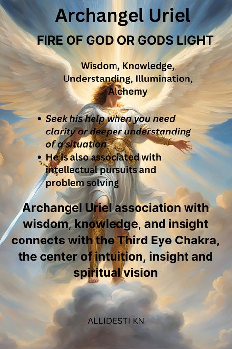 Archangel Uriel shines the light of truth and understanding into your life. Call on him when you need wisdom, insight, or solutions to problems. #archangeluriel #wisdom #knowledge #understanding #illumination #problemsolving #alchemy Archangel Cassiel, Uriel Archangel, Arc Angels, Angel Guides, Seven Archangels, Archangel Uriel, Archangel Prayers, Spiritual Psychology, Darkest Days