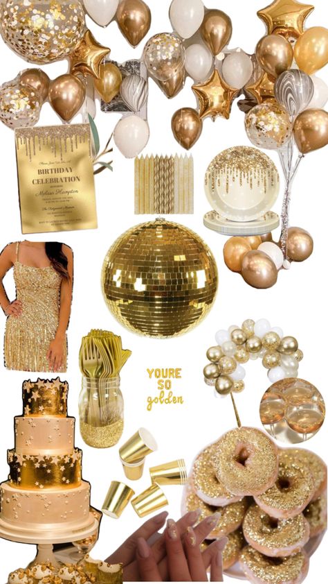 Gold Themed Birthday Party, Golden Birthday Themes, Golden Birthday Parties, Martini Party, Glow Birthday Party, Sweet 16 Themes, Glow Birthday, Cute Birthday Ideas, Sixteenth Birthday