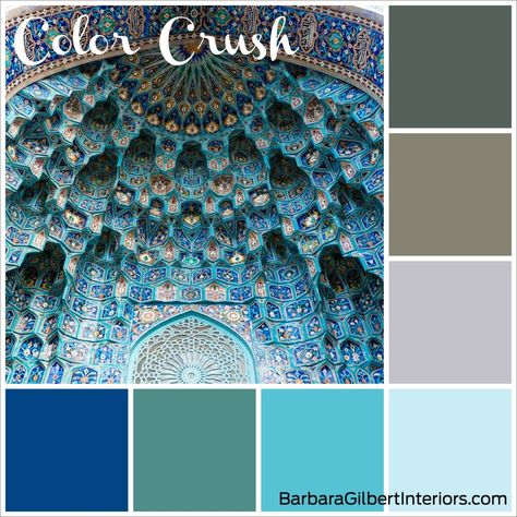 Color Crush: Moroccan Architecture | Barbara Gilbert Interiors Moroccan Color Palette Colour Schemes, Moroccan Color Scheme, Moroccan Color Palette, Morocco Interior Design, Bohemian Color Palette, Moroccan Colors, Moroccan Architecture, Peacock Pictures, Persian Architecture