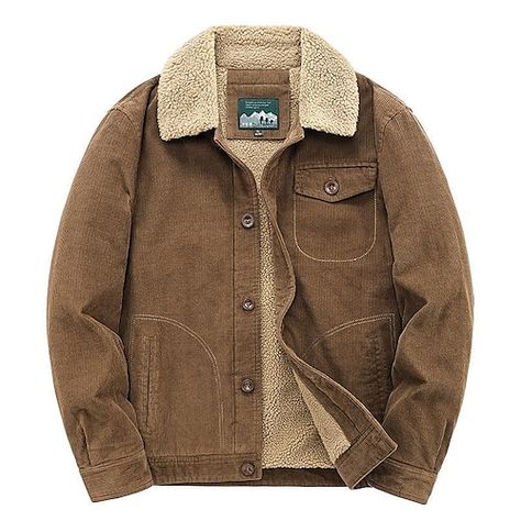 Season:Winter,Fall; Fabric:Corduroy,Fleece; Sleeve Length:Long Sleeve; Gender:Men's; Style:Vintage Retro; Occasion:Casual,Dailywear; Outerwear Length:Regular; Function:Warm,Windproof; Pattern:Solid Color; Design:Classic Style; Outerwear Type:Sherpa,Corduroy Jacket,Winter Coat,Winter Jacket; Bust:null; Length:null; Shoulder Width:null; Sleeve:null Coat For Winter, Streetwear Coat, Winter Outerwear, Cotton Coat, Corduroy Jacket, Zip Jacket, Outerwear Coats, Winter Wardrobe, Active Wear For Women