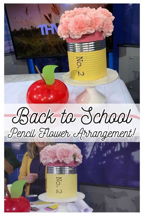 Teacher Graduation Centerpiece Ideas, Teacher Retirement Centerpieces, Teacher Appreciation Party Decorations, Teacher Luncheon Decorations, School Themed Table Centerpieces, Teacher Appreciation Table Decorations, Teacher Appreciation Flower Bouquet, Back To School Flowers For Teachers, Pencil Centerpiece Ideas